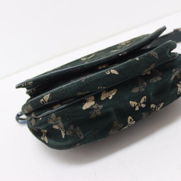 Bottega Veneta Saddle Bag Embossed Butterfly Cream Dark Green Suede - Picture 5 of 11